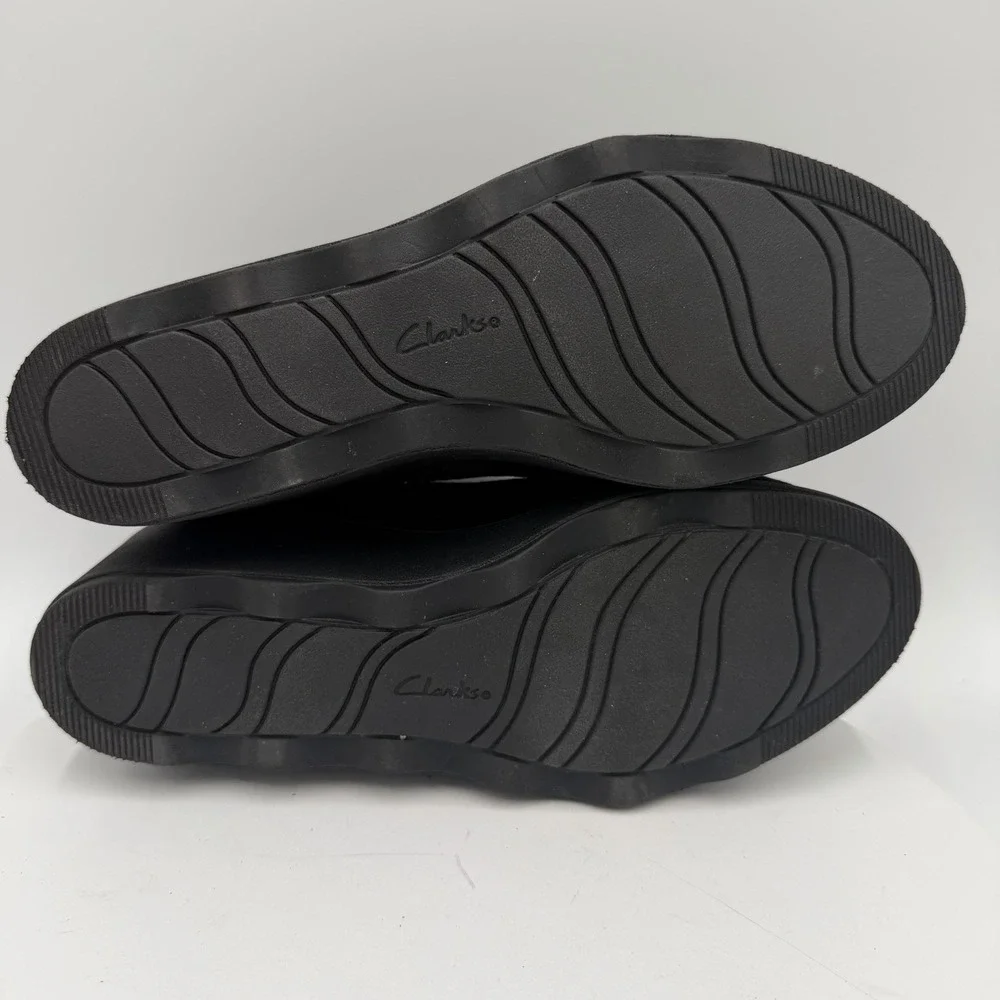 Clarks Wedge Heel Boots Womens 9.5M Mazy Harwich Black‎ Side Zip Bootie Leather